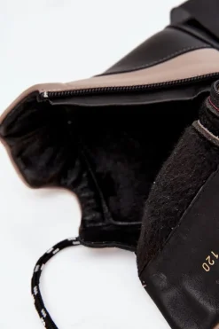 Skórzane Botki Damskie Na Platformie Ocieplane Artiker 55C0884 Beżowe