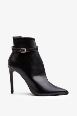 Skórzane Botki Damskie Na Szpilce Czarne Amalundi