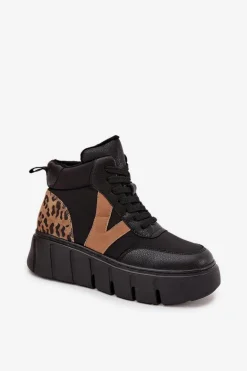 Skórzane Botki Damskie Na Platformie Ocieplane Vinceza 66838 Czarne