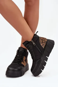 Skórzane Botki Damskie Na Platformie Ocieplane Vinceza 66838 Czarne