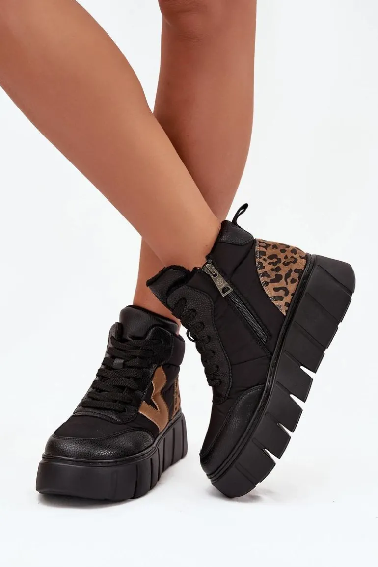 Skórzane Botki Damskie Na Platformie Ocieplane Vinceza 66838 Czarne