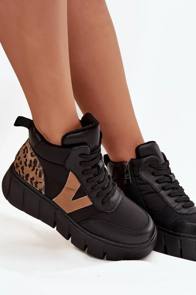 Skórzane Botki Damskie Na Platformie Ocieplane Vinceza 66838 Czarne