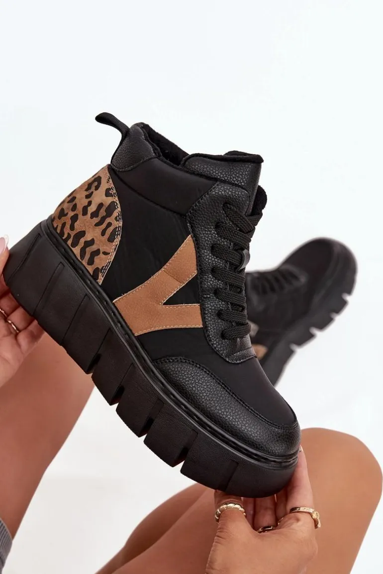 Skórzane Botki Damskie Na Platformie Ocieplane Vinceza 66838 Czarne