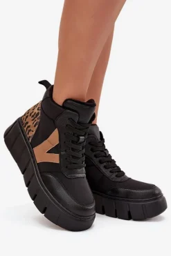 Skórzane Botki Damskie Na Platformie Ocieplane Vinceza 66838 Czarne