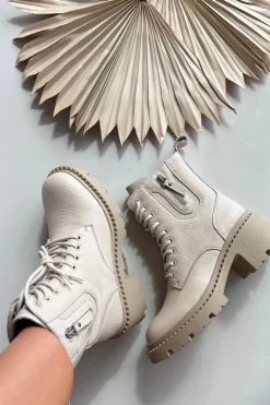 Skórzane Botki Damskie Na Klocku Ocieplane Vinceza 86418 Beżowe