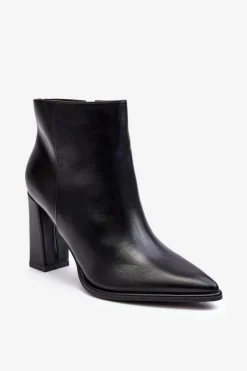Skórzane Botki Damskie Na Słupku Czarne Saitana