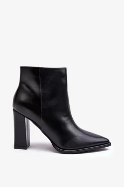 Skórzane Botki Damskie Na Słupku Czarne Saitana