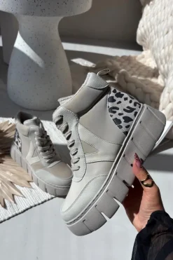 Skórzane Botki Damskie Na Platformie Ocieplane Vinceza 66838 Beżowe