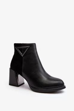 Skórzane Botki Damskie Na Słupku D&A CR8171 Czarne