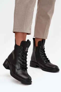 Skórzane Botki Damskie Na Niskim Obcasie Vinceza 66818 Czarne