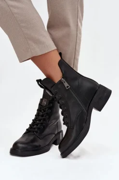 Skórzane Botki Damskie Na Niskim Obcasie Vinceza 66818 Czarne