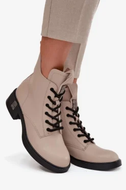 Skórzane Botki Damskie Na Niskim Obcasie Vinceza 66818 Beżowe