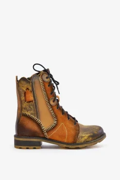 Skórzane Botki Damskie Na Płaskim Obcasie Maciejka 06719-07 Żółte