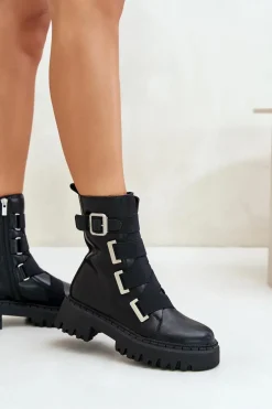 Skórzane Botki Damskie Ocieplane Big Star OO274A256 Czarne