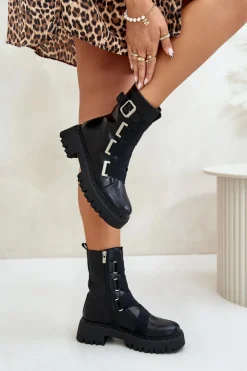 Skórzane Botki Damskie Ocieplane Big Star OO274A256 Czarne