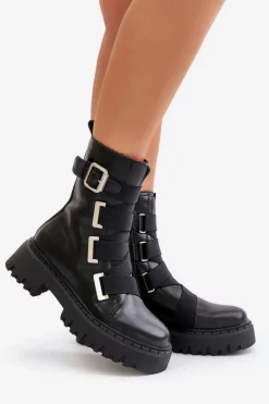 Skórzane Botki Damskie Ocieplane Big Star OO274A256 Czarne