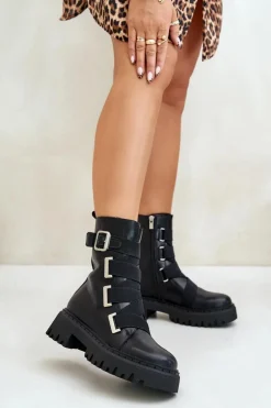 Skórzane Botki Damskie Ocieplane Big Star OO274A256 Czarne