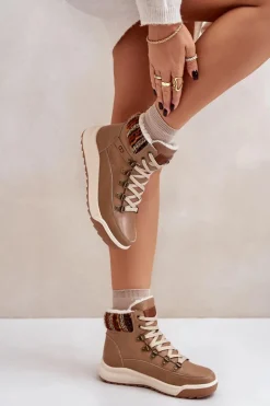 Skórzane Botki Damskie Ocieplane Lee Cooper LCJ-24-01-2985 Beżowe