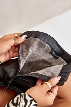 Skórzane Botki Damskie Ocieplane Z Marszczeniem Czarne Vinceza 66714