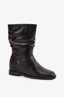 Skórzane Botki Damskie Z Marszczeniem Ocieplane Maciejka K7211-01 Czarne