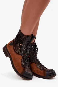 Skórzane Botki Damskie Z Naturalnej Skóry Na Płaskim Obcasie Maciejka 07004-29 Camel