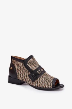 Skórzane Botki Damskie Z Odkrytymi Palcami Maciejka 06934-39/00-1 Czarno-Beżowe