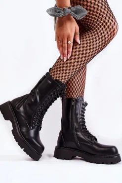 Skórzane Botki Glany Big Star KK274494 Czarne