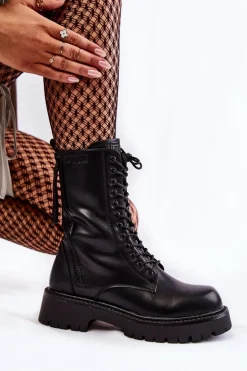 Skórzane Botki Glany Big Star KK274494 Czarne