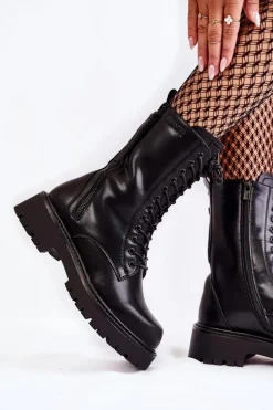 Skórzane Botki Glany Big Star KK274494 Czarne