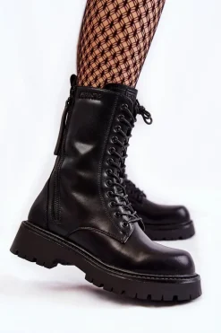 Skórzane Botki Glany Big Star KK274494 Czarne