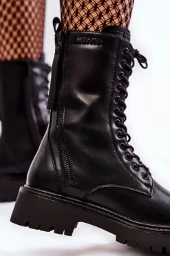 Skórzane Botki Glany Big Star KK274494 Czarne