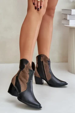 Skórzane Botki Kowbojki Na Słupku Maciejka 06694-02 Brązowe