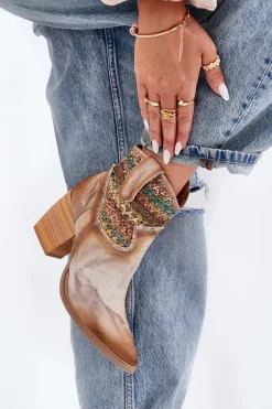 Skórzane Botki Kowbojki Na Słupku Z Ozdobną Plecionką Maciejka 06810-29 Multikolor