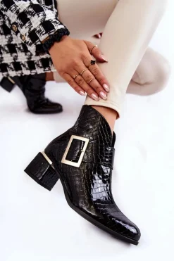 Skórzane Botki Krokodyli Wzór Na Suwak Czarne Briana