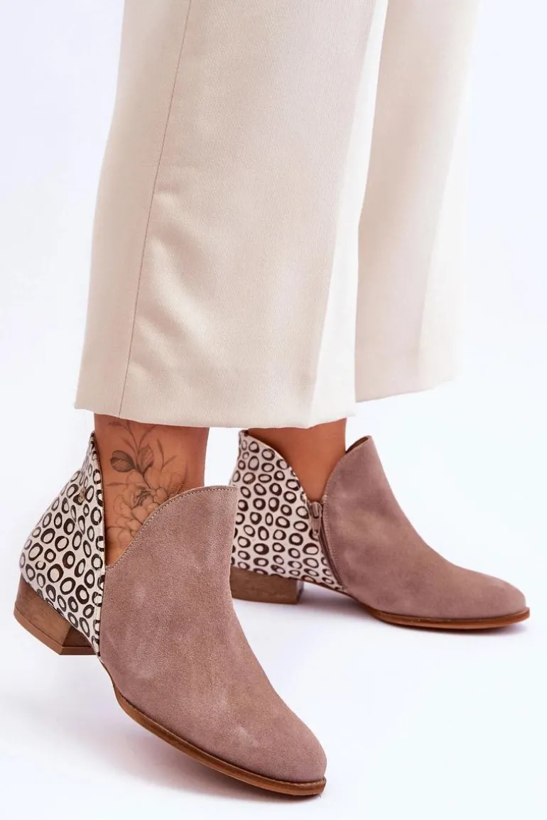 Skórzane Botki Maciejka Z Cętkami 04091-55 Ciemnobeżowe