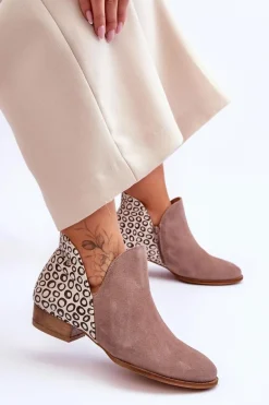 Skórzane Botki Maciejka Z Cętkami 04091-55 Ciemnobeżowe