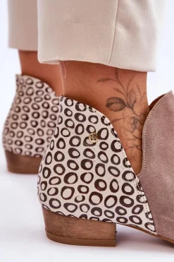 Skórzane Botki Maciejka Z Cętkami 04091-55 Ciemnobeżowe