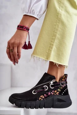 Skórzane Botki Maciejka Z Cętkami 05660-20 Czarne