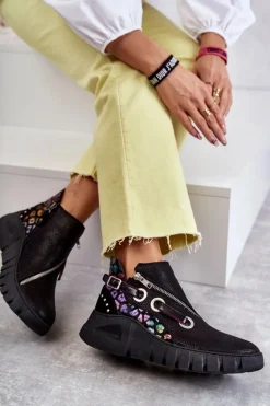 Skórzane Botki Maciejka Z Cętkami 05660-20 Czarne