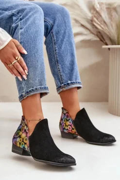 Skórzane Botki Maciejka Z Wycięciami 04091-77 Czarne