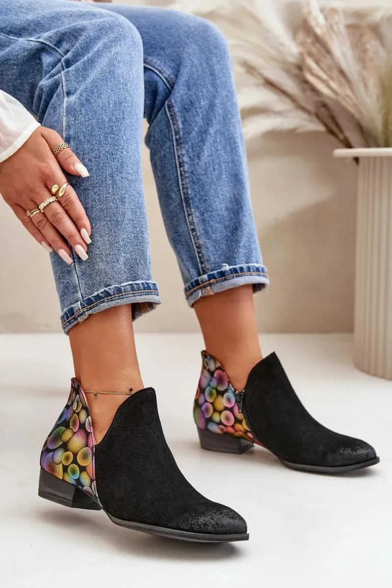 Skórzane Botki Maciejka Z Wycięciami 04091-77 Czarne