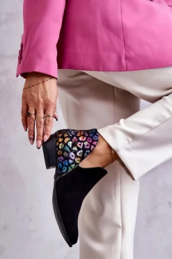 Skórzane Botki Maciejka Z Cętkami 04091-39 Czarne