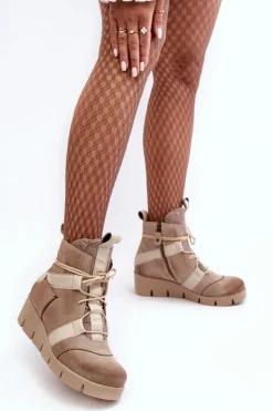 Skórzane Botki Na Koturnie Maciejka 06185-22 Jasnobeżowe