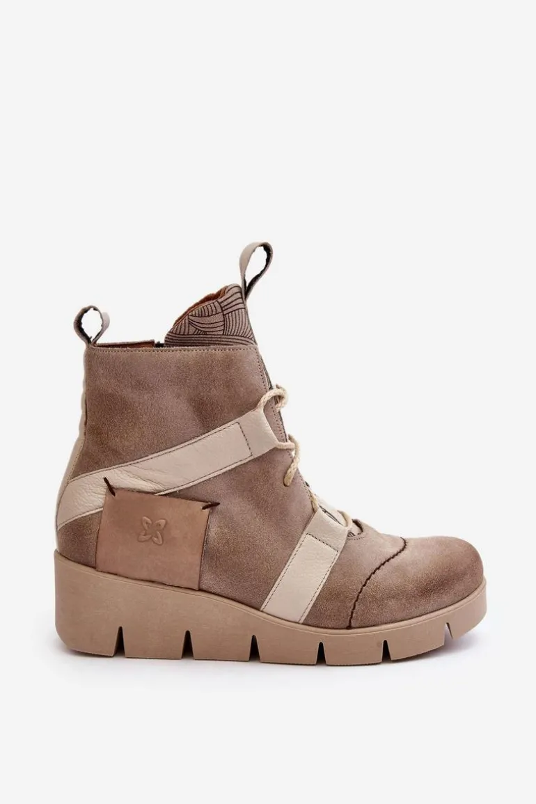 Skórzane Botki Na Koturnie Maciejka 06185-22 Jasnobeżowe