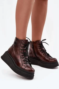 Skórzane Botki Na Masywnej Platformie Maciejka 06309-32 Metaliczny Brąz