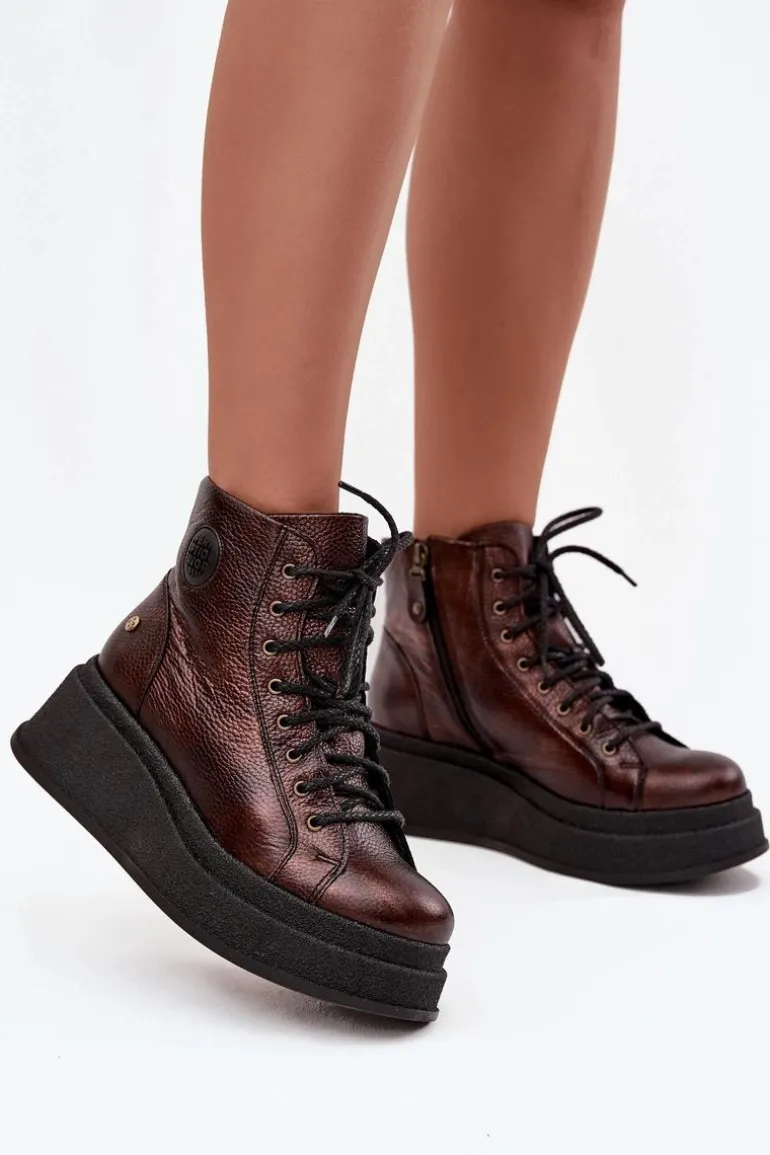 Skórzane Botki Na Masywnej Platformie Maciejka 06309-32 Metaliczny Brąz