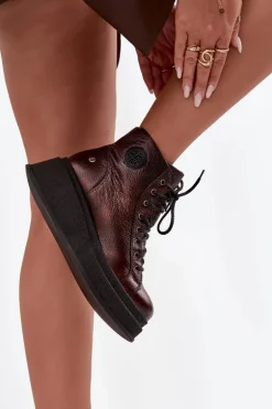 Skórzane Botki Na Masywnej Platformie Maciejka 06309-32 Metaliczny Brąz