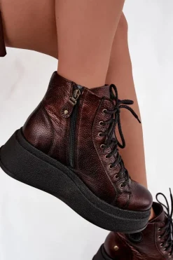 Skórzane Botki Na Masywnej Platformie Maciejka 06309-32 Metaliczny Brąz