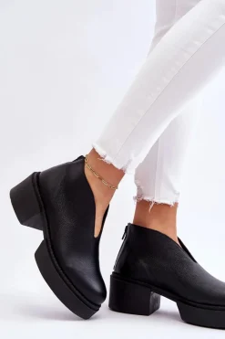 Skórzane Botki Na Masywnym Obcasie Nicole 2795/056 Czarne