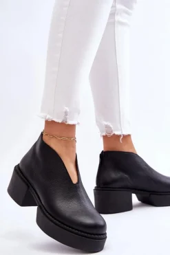 Skórzane Botki Na Masywnym Obcasie Nicole 2795/056 Czarne